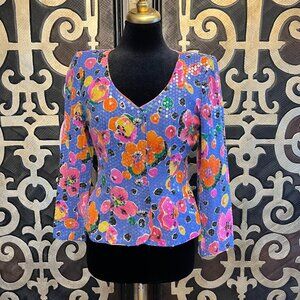 Rickie Freeman vintage silk multi floral sequin jacket